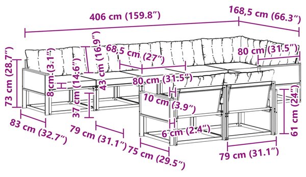 Kültéri kanapé szett 8 pcs Természetes és Világosszürke