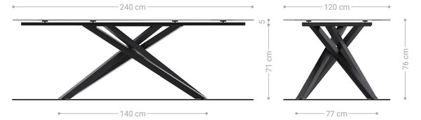 DELIFE Étkezőasztal Edge hajóformájú 240x120 domborított üveg füstfekete 3D design kereszt láb rozsdamentes acélból