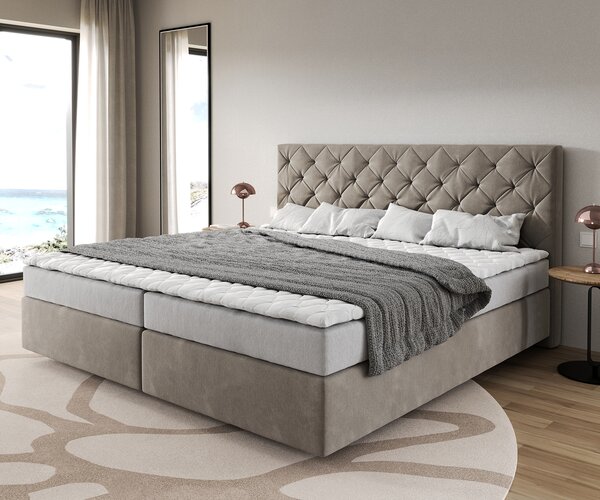 DELIFE Boxspring ágy Dream-Great mikroszálas bézs 200x200 cm bonell matrac PU-topper