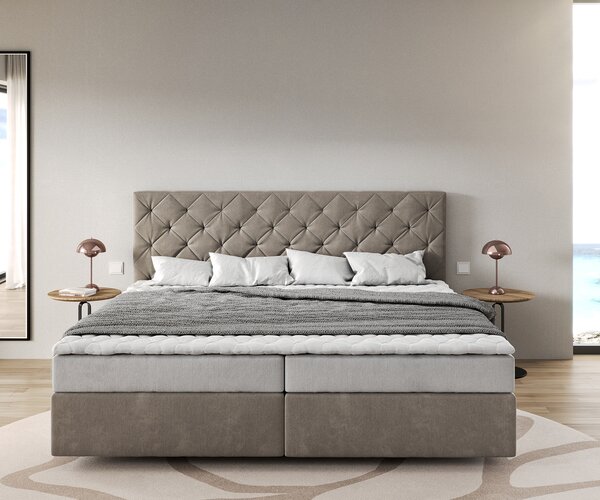 DELIFE Boxspring ágy Dream-Great mikroszálas bézs 200x200 cm bonell matrac PU-topper