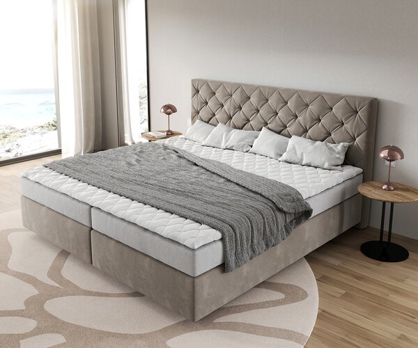 DELIFE Boxspring ágy Dream-Great mikroszálas bézs 200x200 cm bonell matrac PU-topper