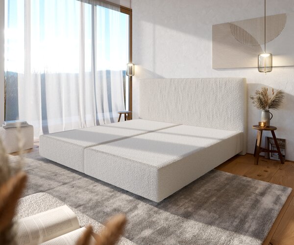 DELIFE Boxspring ágy Dream-Well bouclé krémfehér 200x200 cm