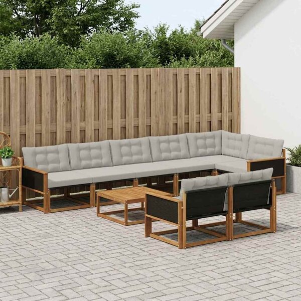 Kültéri kanapé szett 9 pcs Természetes és Világosszürke