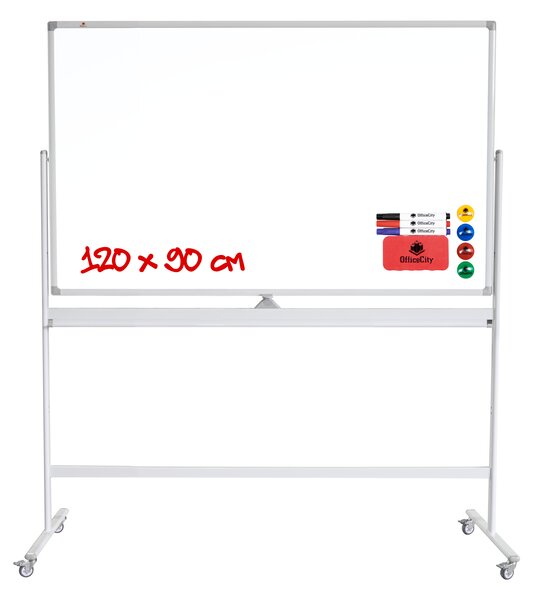 OfficeCity DSWB-120AT 120x90cm dupla oldalú forgatható mágnestábla átfordítható, gurulós állvánnyal