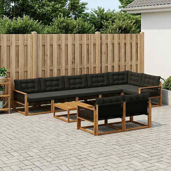 Kültéri kanapé szett párnával 9 pcs Természetes és Fekete