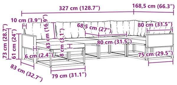 Kültéri kanapé szett párnával 6 pcs Természetes és bézs