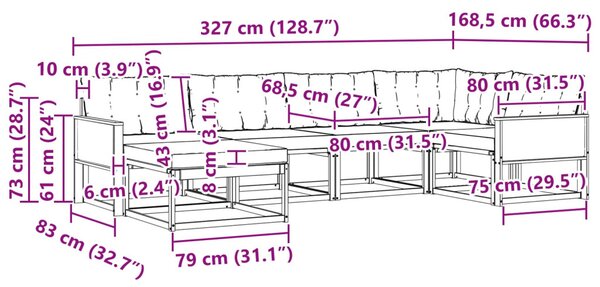 Kültéri kanapé szett párnával 6 pcs Természetes és krémszínű
