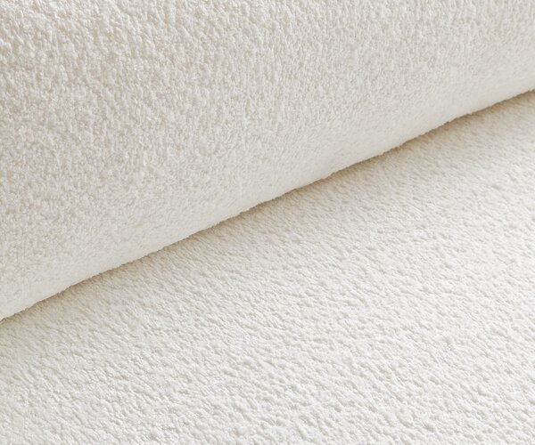 DELIFE Sarokkanapé Sirpio 230x155 cm bouclé krémfehér rekamié változtatható puffal