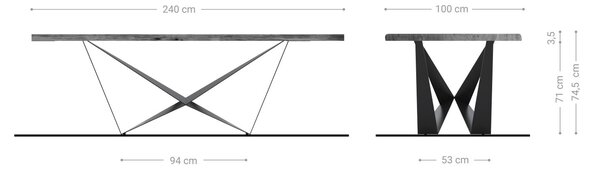 DELIFE Étkezőasztal Edge 240x100 akác természetes Spider laposacél rozsdamentes acél Live-Edge