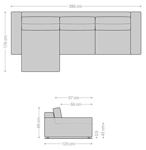 DELIFE Sarokkanapé Lanzo XL 380x180 cm bőr imitáció vintage antracit variálható rekamié