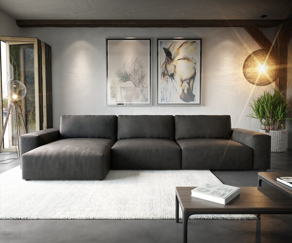 DELIFE Sarokkanapé Lanzo XL 380x180 cm bőr imitáció vintage antracit variálható rekamié