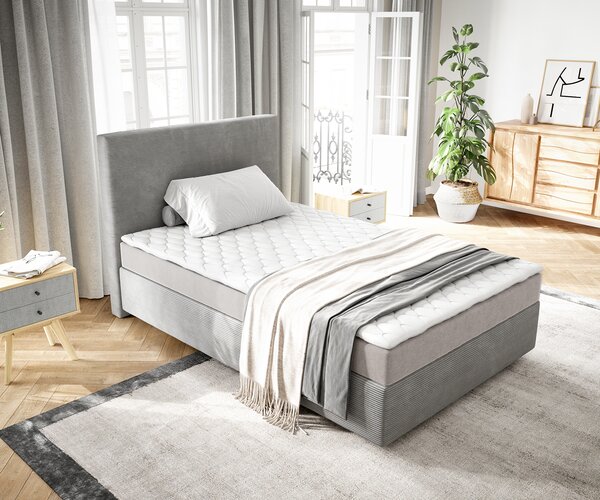 DELIFE Boxspring ágy Dream-Well 120x200 cm mikroszálas ezüstszürke matraccal és topperrel