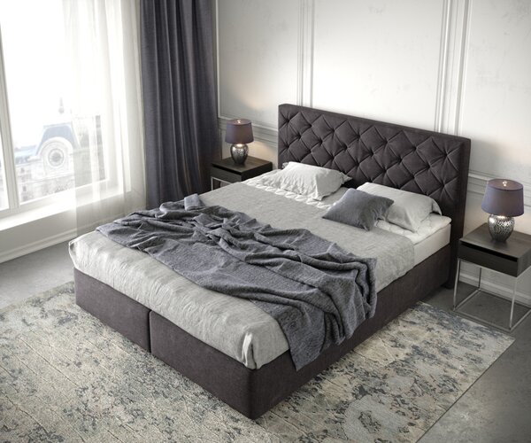 DELIFE Boxspring ágy Dream-Great 160x200 cm mikroszálas fekete matraccal és topperrel