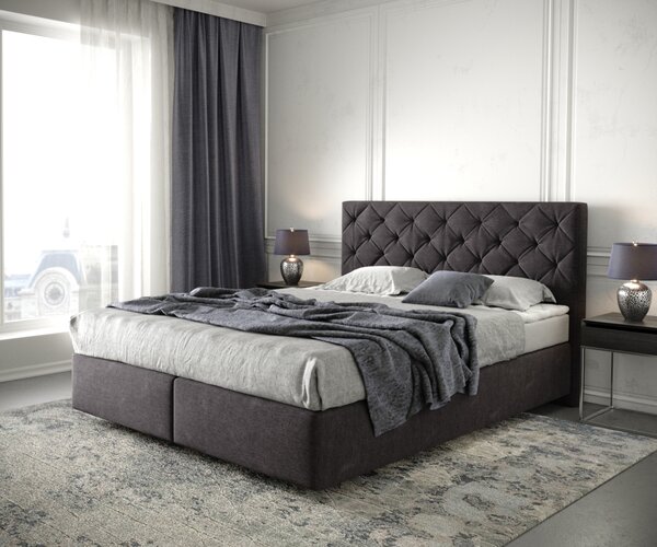 DELIFE Boxspring ágy Dream-Great 160x200 cm mikroszálas fekete matraccal és topperrel