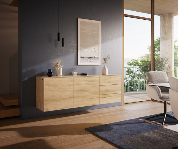 DELIFE Komód Cuor 180 cm Laminam® Sabbia kerámia tölgyszínű 2 ajtós 3 fiókos lebegő