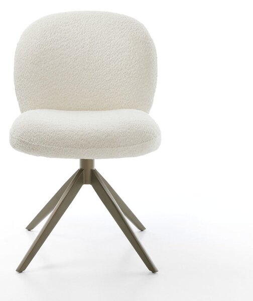DELIFE Étkezőszék Nube-Flex bouclé fehér kereszt láb széles titán effekt felület 360° forgatható billenő funkció zsákrugós matrac