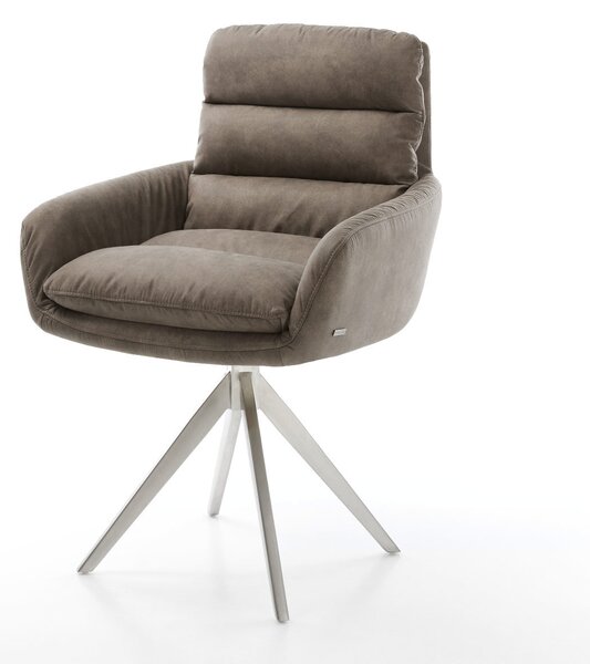 DELIFE Étkezőszék Abelia-Flex karfás mikroszálas taupe vintage kereszt láb szögletes rozsdamentes acél