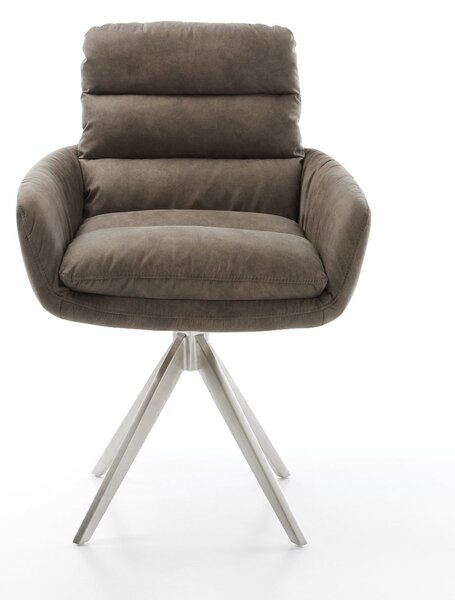 DELIFE Étkezőszék Abelia-Flex karfás mikroszálas taupe vintage kereszt láb szögletes rozsdamentes acél