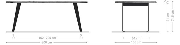DELIFE Étkezőasztal Edge 200x100 cm akác természetes rozsdamentes acél ezüst ferde Live-Edge