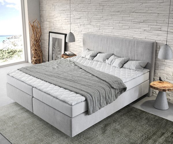 DELIFE Boxspring ágy Dream-Well 180x200 cm mikroszálas szürke matraccal és topperrel