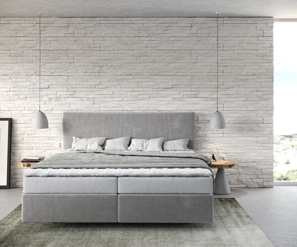 DELIFE Boxspring ágy Dream-Well 180x200 cm mikroszálas szürke matraccal és topperrel