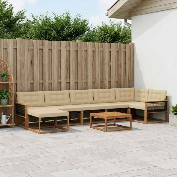 Kültéri kanapé szett 8 pcs Természetes és bézs Tömör Akácfa