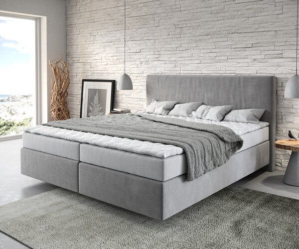 DELIFE Boxspring ágy Dream-Well 180x200 cm mikroszálas szürke matraccal és topperrel