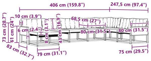 Kültéri kanapé szett 8 pcs Természetes és Világosszürke