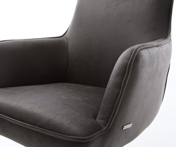 DELIFE Étkezőszék Heira-Flex karfás mikroszálas antracit vintage kereszt láb széles titán effekt felület 360° forgatható hintamechanizmus zsákrugós matrac
