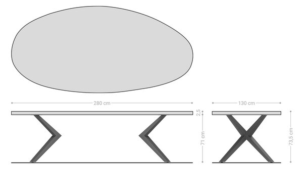 DELIFE Étkezőasztal Edge ovális 280x130 domborított üveg füstfekete 3D design Zenthara szögletes fém fekete