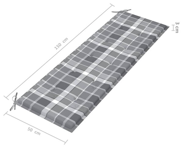 3 személyes tömör eukaliptuszfa kerti pad párnával 150 cm