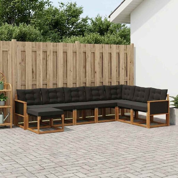 Kültéri kanapé szett párnával 8 pcs Természetes és Fekete