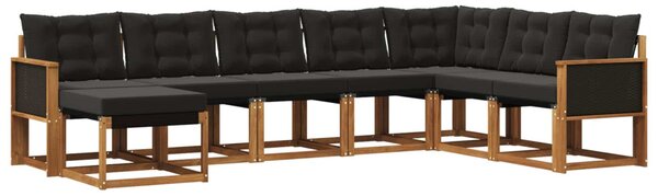 Kültéri kanapé szett párnával 8 pcs Természetes és Fekete