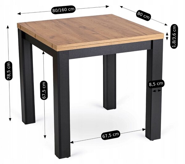 MAX kihúzható étkezőasztal 80-160 cm, craft tölgy/fekete