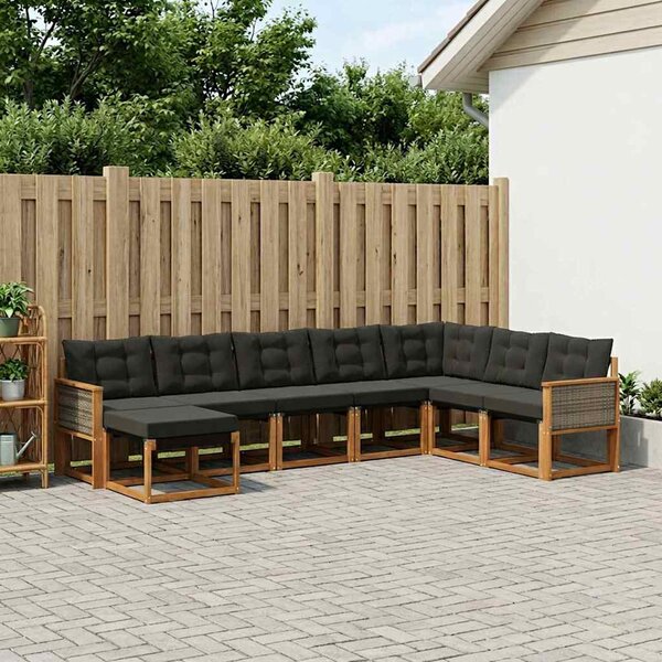 Kültéri kanapé szett párnával 8 pcs Természetes és Fekete