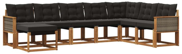 Kültéri kanapé szett párnával 8 pcs Természetes és Fekete