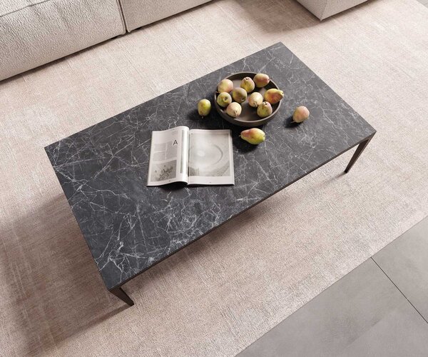 DELIFE Dohányzóasztal Levente 110x60 cm Laminam® kerámia Nero Greco antracit fém láb fekete