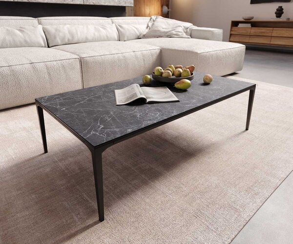 DELIFE Dohányzóasztal Levente 110x60 cm Laminam® kerámia Nero Greco antracit fém láb fekete