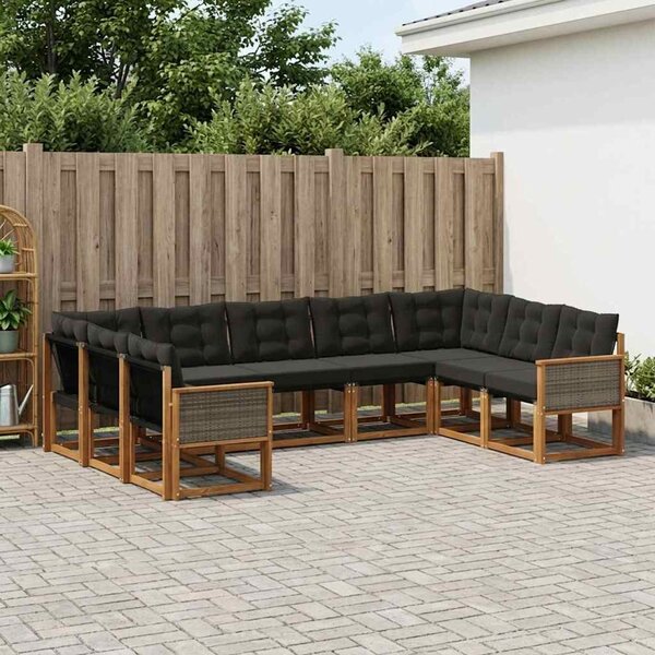 Kültéri kanapé szett párnával 9 pcs Természetes és Fekete