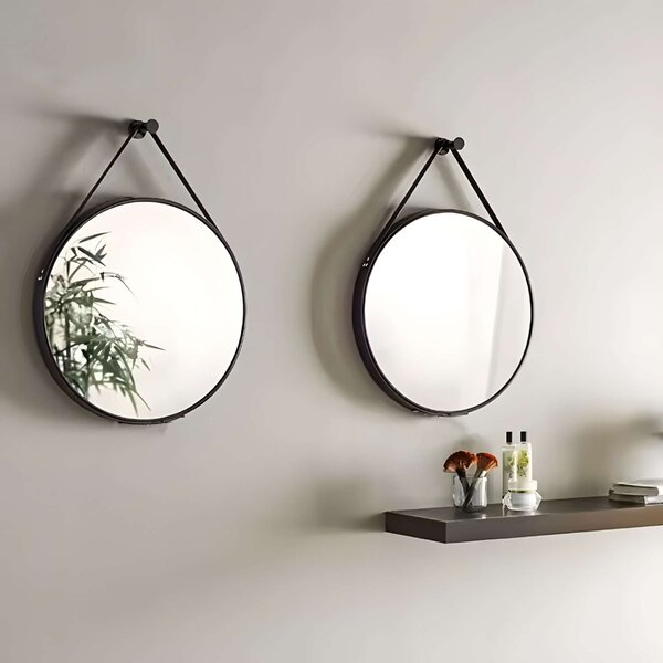 Fali tükör 80 cm lógó pántos modern keret fekete modernhome