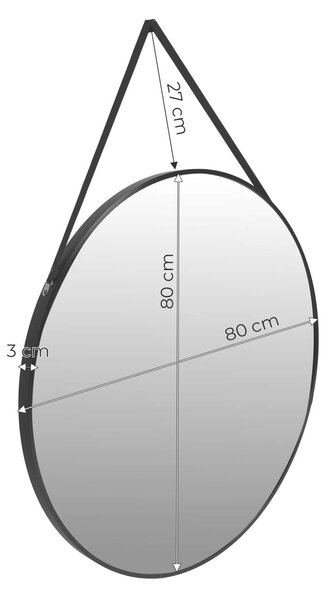 Fali tükör 80 cm lógó pántos modern keret fekete modernhome