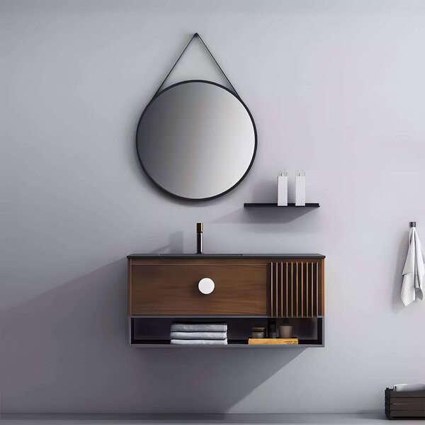 Fali tükör 80 cm lógó pántos modern keret fekete modernhome