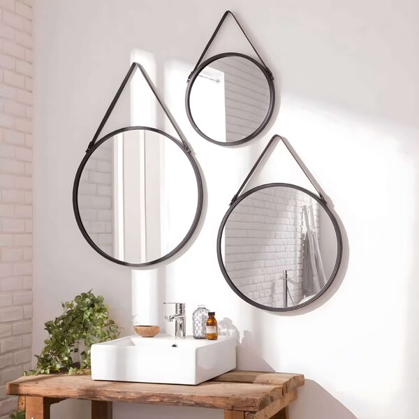 Fali tükör 80 cm lógó pántos modern keret fekete modernhome