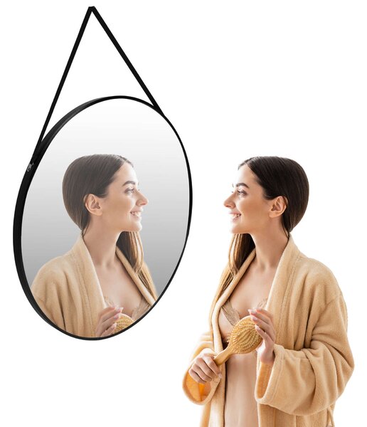 Fali tükör 80 cm lógó pántos modern keret fekete modernhome