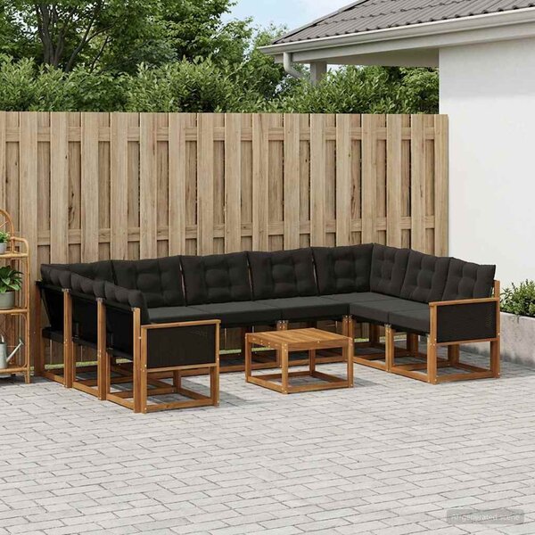 Kültéri kanapé szett párnával 10 pcs Természetes és Fekete