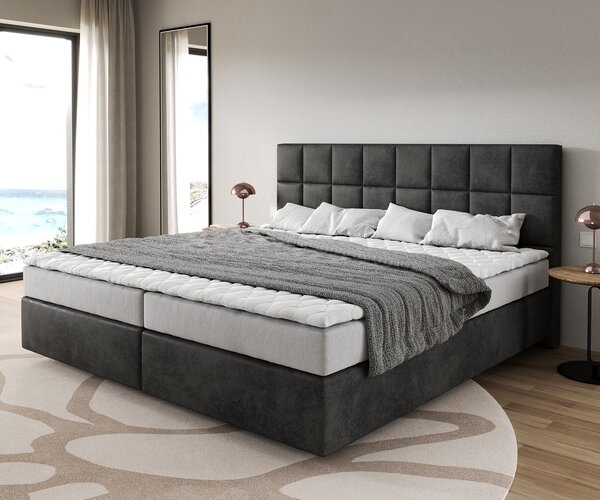DELIFE Boxspring ágy Dream-Fine mikroszálas antracit vintage 200x200 cm bonell matrac PU-topper