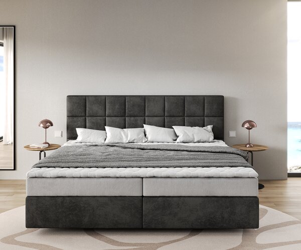 DELIFE Boxspring ágy Dream-Fine mikroszálas antracit vintage 200x200 cm bonell matrac PU-topper