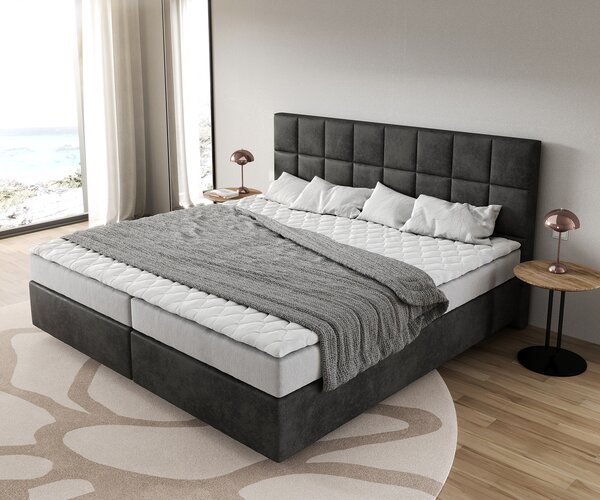 DELIFE Boxspring ágy Dream-Fine mikroszálas antracit vintage 200x200 cm bonell matrac PU-topper