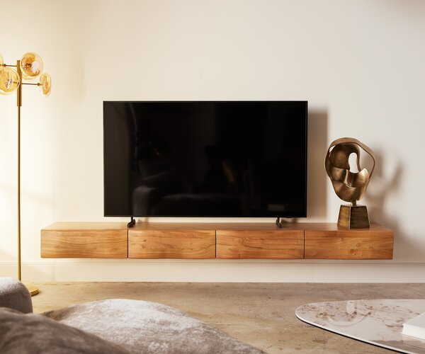 DELIFE TV szekrény New Live-Edge 240 cm akác természetes 4 fiókos lebegő