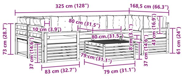 Kültéri kanapé szett 7 pcs Természetes és bézs